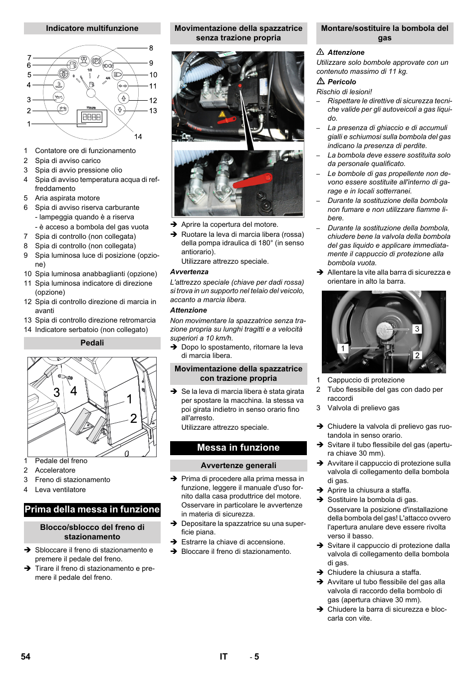 Prima della messa in funzione, Messa in funzione | Karcher KM 150-500 LPG User Manual | Page 54 / 457