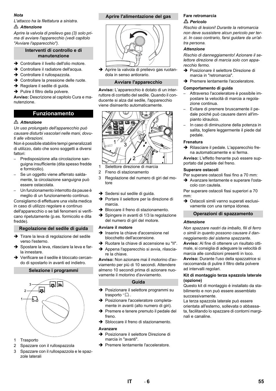 Funzionamento | Karcher KM 150-500 LPG User Manual | Page 55 / 457