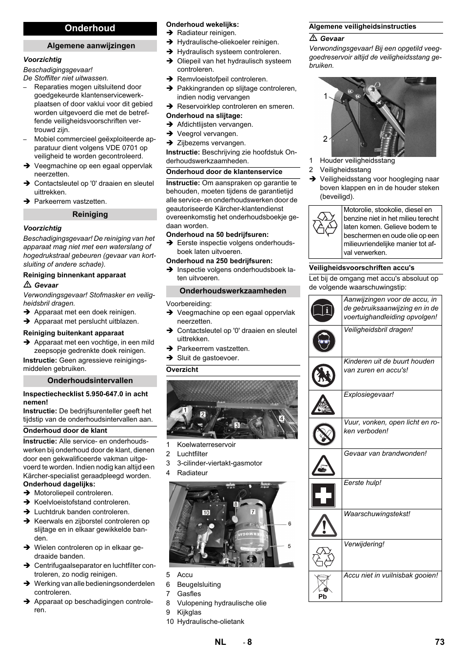 Onderhoud | Karcher KM 150-500 LPG User Manual | Page 73 / 457