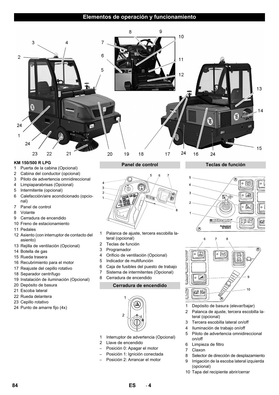 Elementos de operación y funcionamiento | Karcher KM 150-500 LPG User Manual | Page 84 / 457