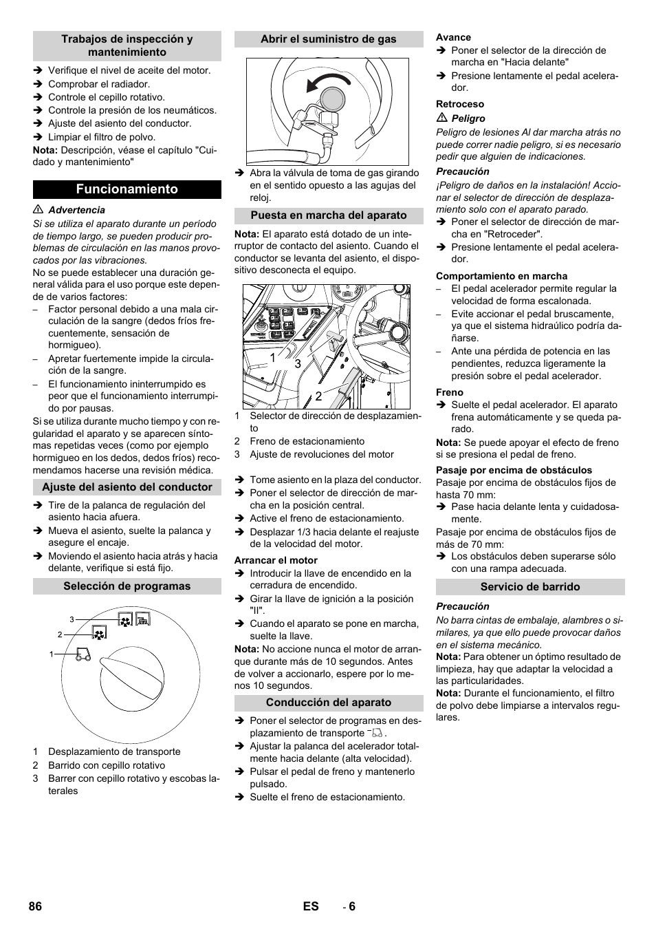 Funcionamiento | Karcher KM 150-500 LPG User Manual | Page 86 / 457