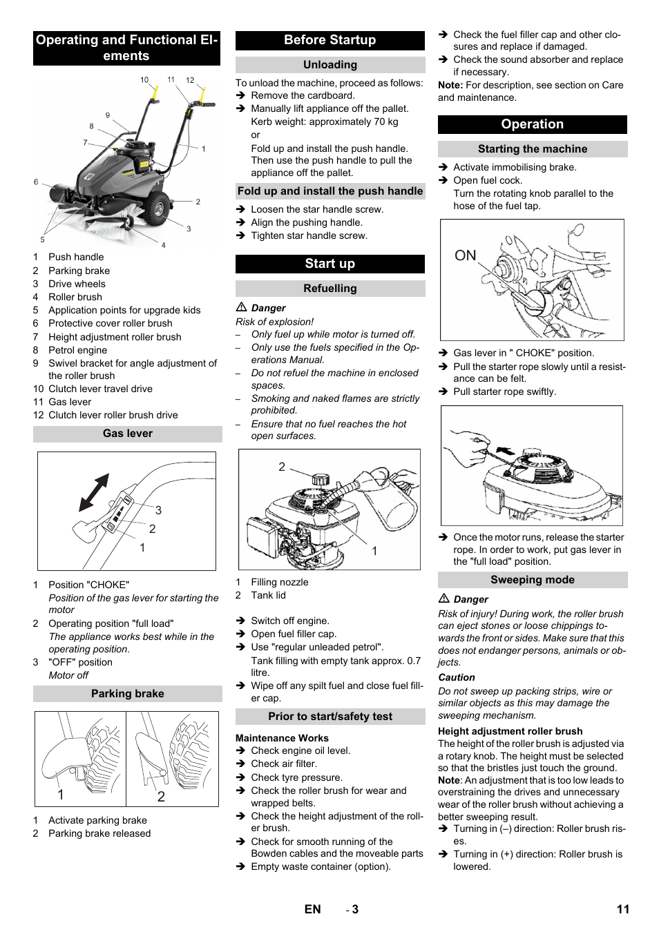 Operating and functional el- ements, Before startup, Start up | Operation | Karcher KM 80 W P User Manual | Page 11 / 196