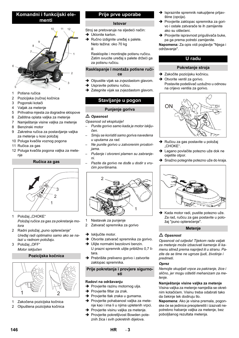 Komandni i funkcijski ele- menti, Prije prve uporabe, Stavljanje u pogon | U radu | Karcher KM 80 W P User Manual | Page 146 / 196