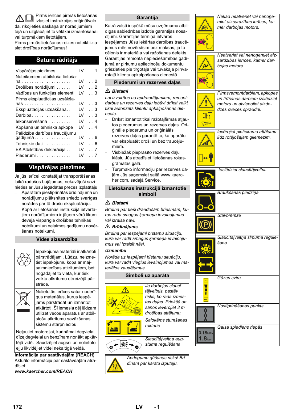 Latviešu, Satura rādītājs, Vispārējas piezīmes | Karcher KM 80 W P User Manual | Page 172 / 196