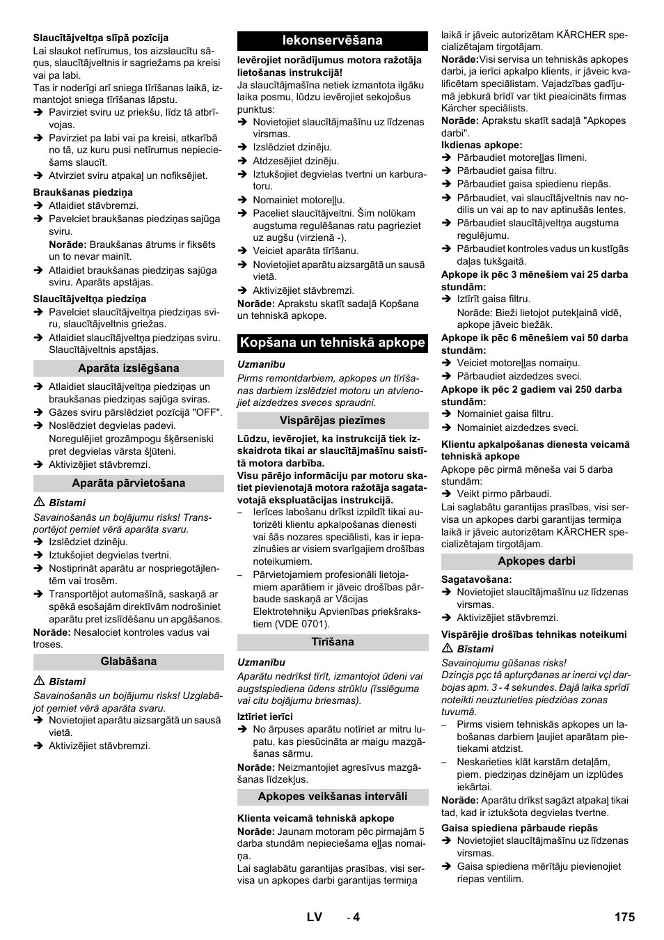 Iekonservēšana kopšana un tehniskā apkope | Karcher KM 80 W P User Manual | Page 175 / 196