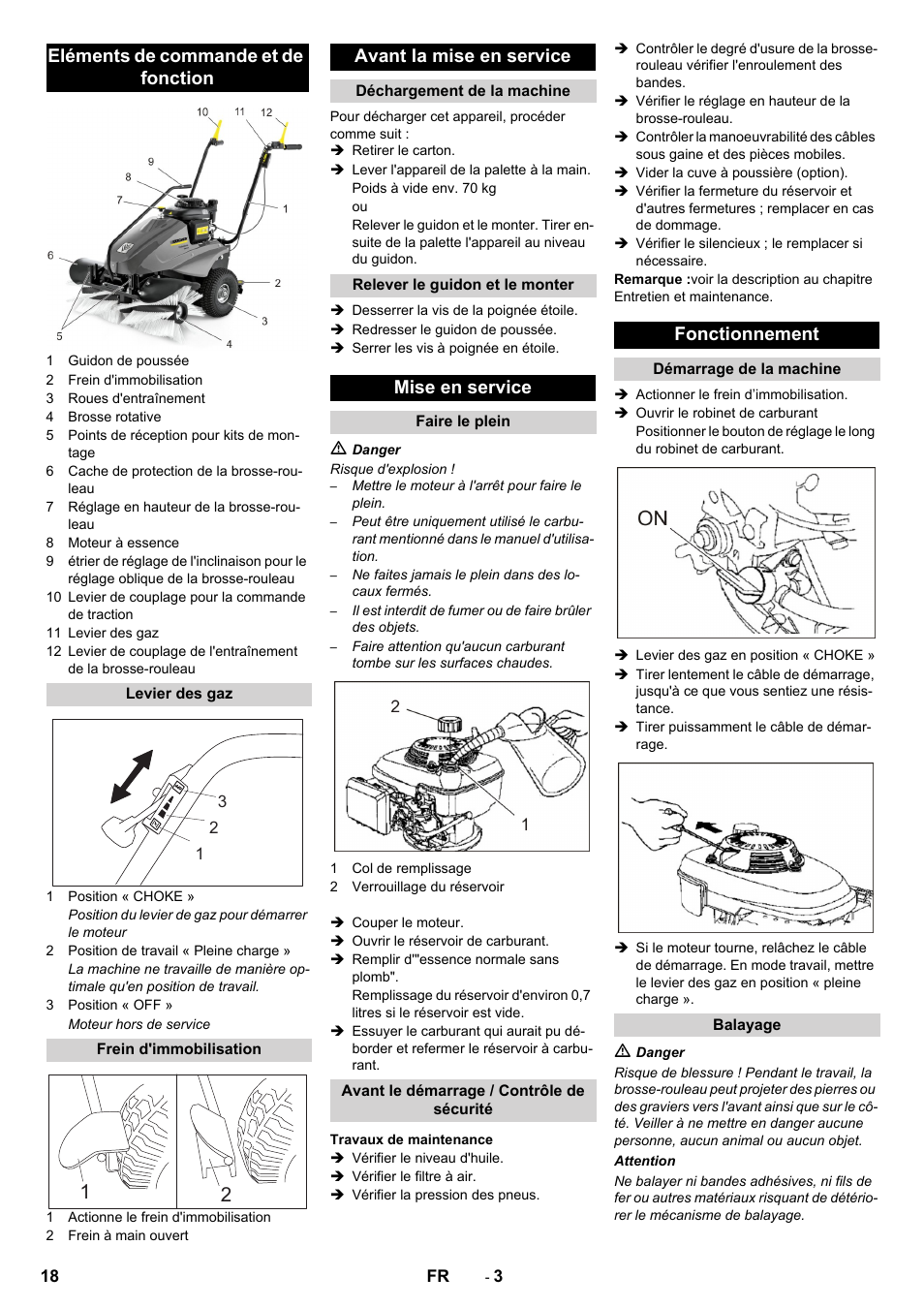 Eléments de commande et de fonction, Avant la mise en service, Mise en service | Fonctionnement | Karcher KM 80 W P User Manual | Page 18 / 196