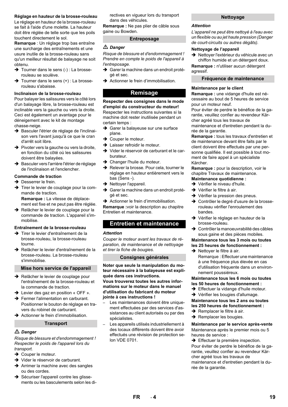 Remisage entretien et maintenance | Karcher KM 80 W P User Manual | Page 19 / 196