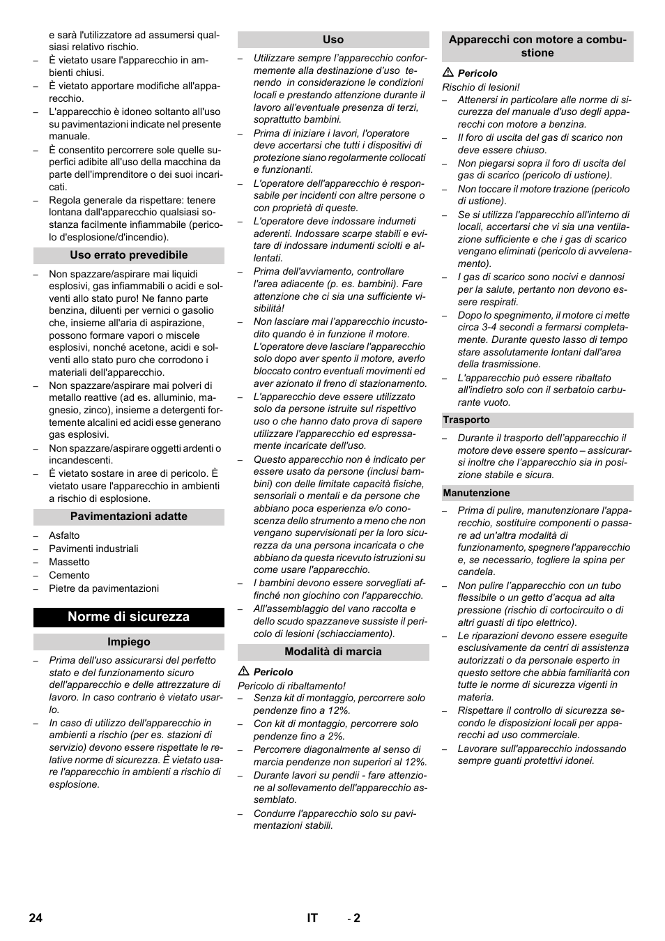 Norme di sicurezza, 24 it | Karcher KM 80 W P User Manual | Page 24 / 196