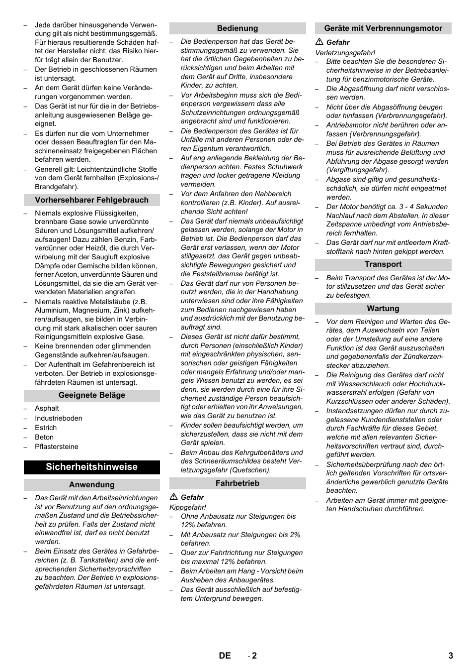 Sicherheitshinweise | Karcher KM 80 W P User Manual | Page 3 / 196