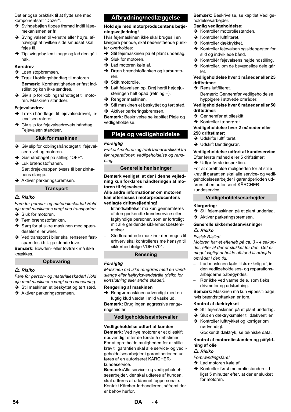 Afbrydning/nedlæggelse pleje og vedligeholdelse | Karcher KM 80 W P User Manual | Page 54 / 196