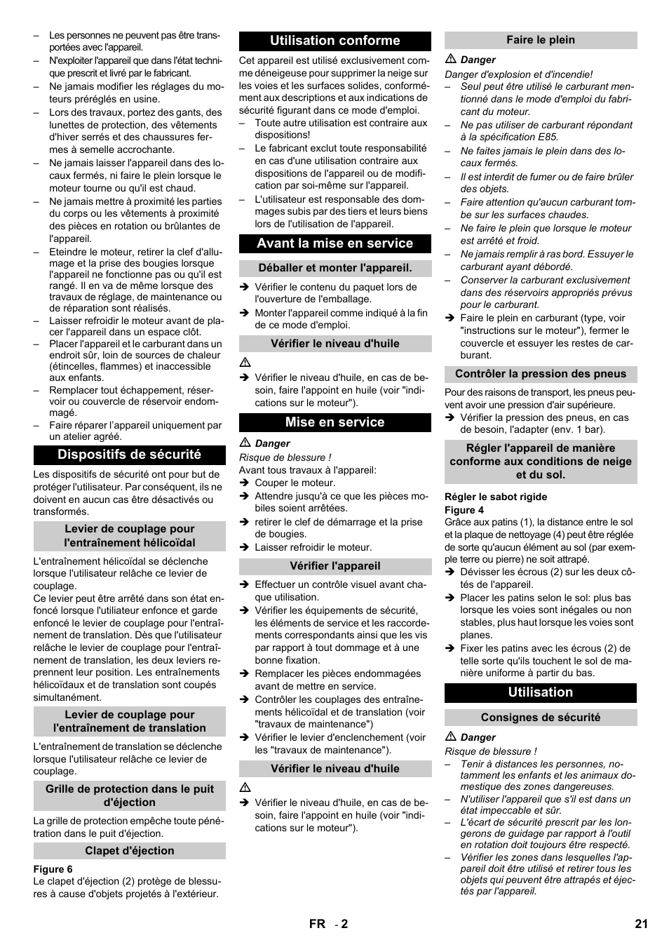 Dispositifs de sécurité, Utilisation conforme avant la mise en service, Mise en service | Utilisation | Karcher STH 8-66 User Manual | Page 21 / 128