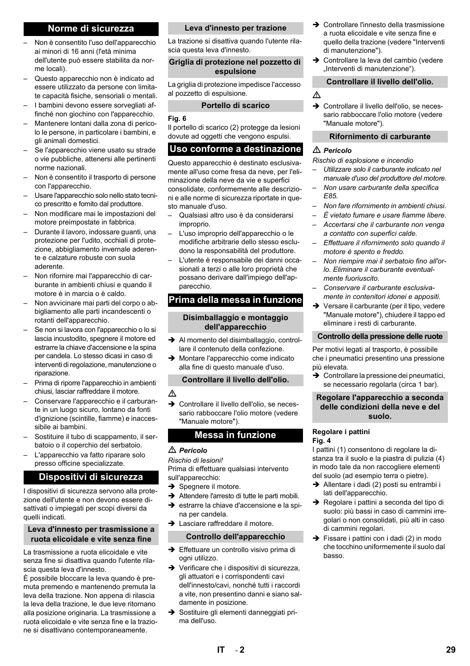 Norme di sicurezza dispositivi di sicurezza, Messa in funzione | Karcher STH 8-66 User Manual | Page 29 / 128