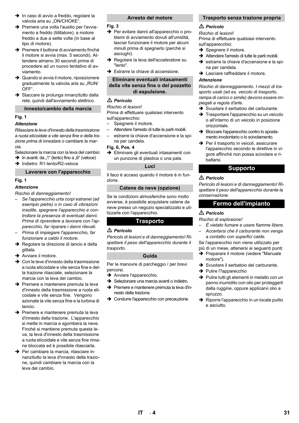 Trasporto, Supporto fermo dell'impianto | Karcher STH 8-66 User Manual | Page 31 / 128