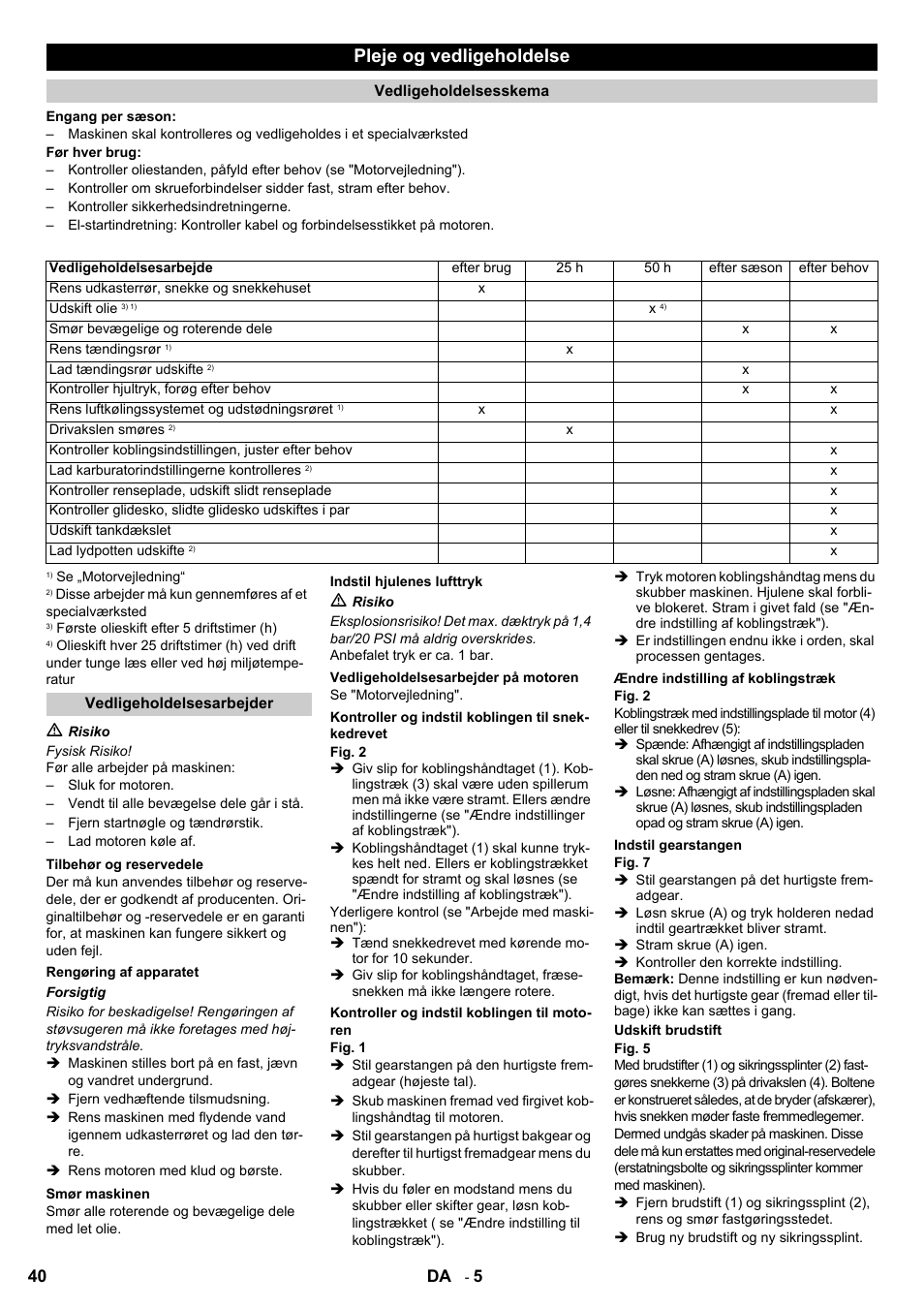 Pleje og vedligeholdelse | Karcher STH 8-66 User Manual | Page 40 / 128