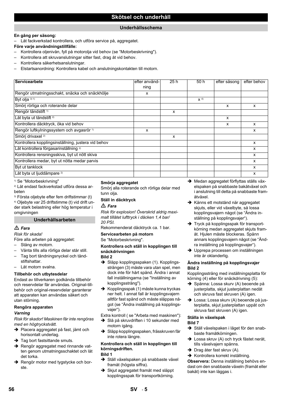 Skötsel och underhåll, 56 sv | Karcher STH 8-66 User Manual | Page 56 / 128