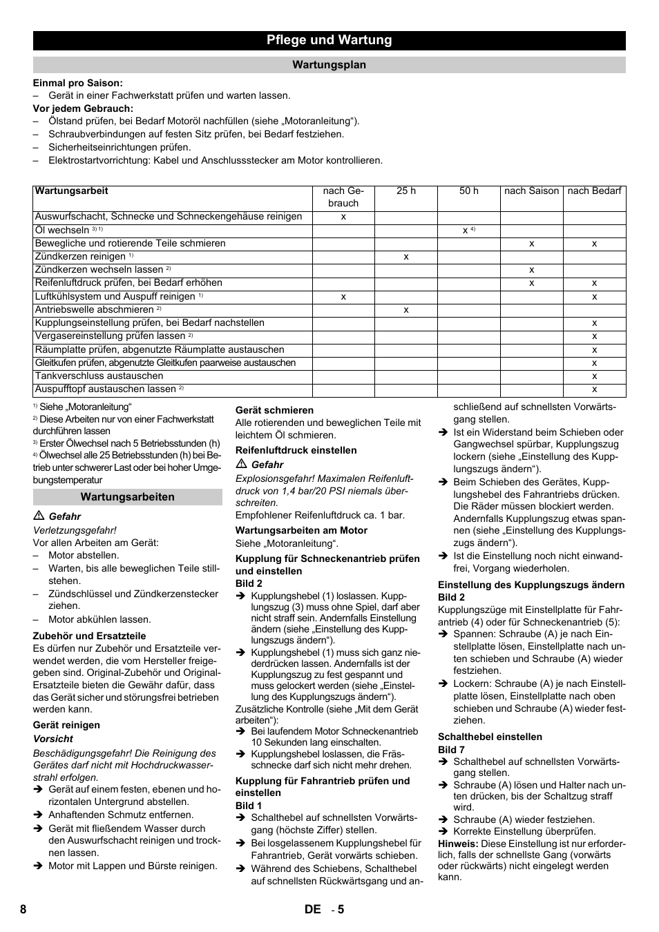 Pflege und wartung | Karcher STH 8-66 User Manual | Page 8 / 128