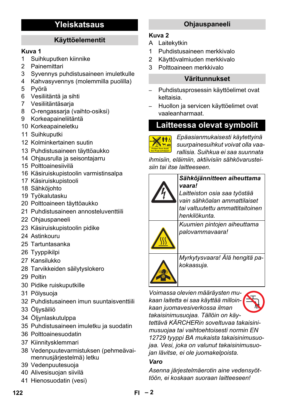 Yleiskatsaus, Laitteessa olevat symbolit | Karcher HDS 5-12 C User Manual | Page 122 / 320