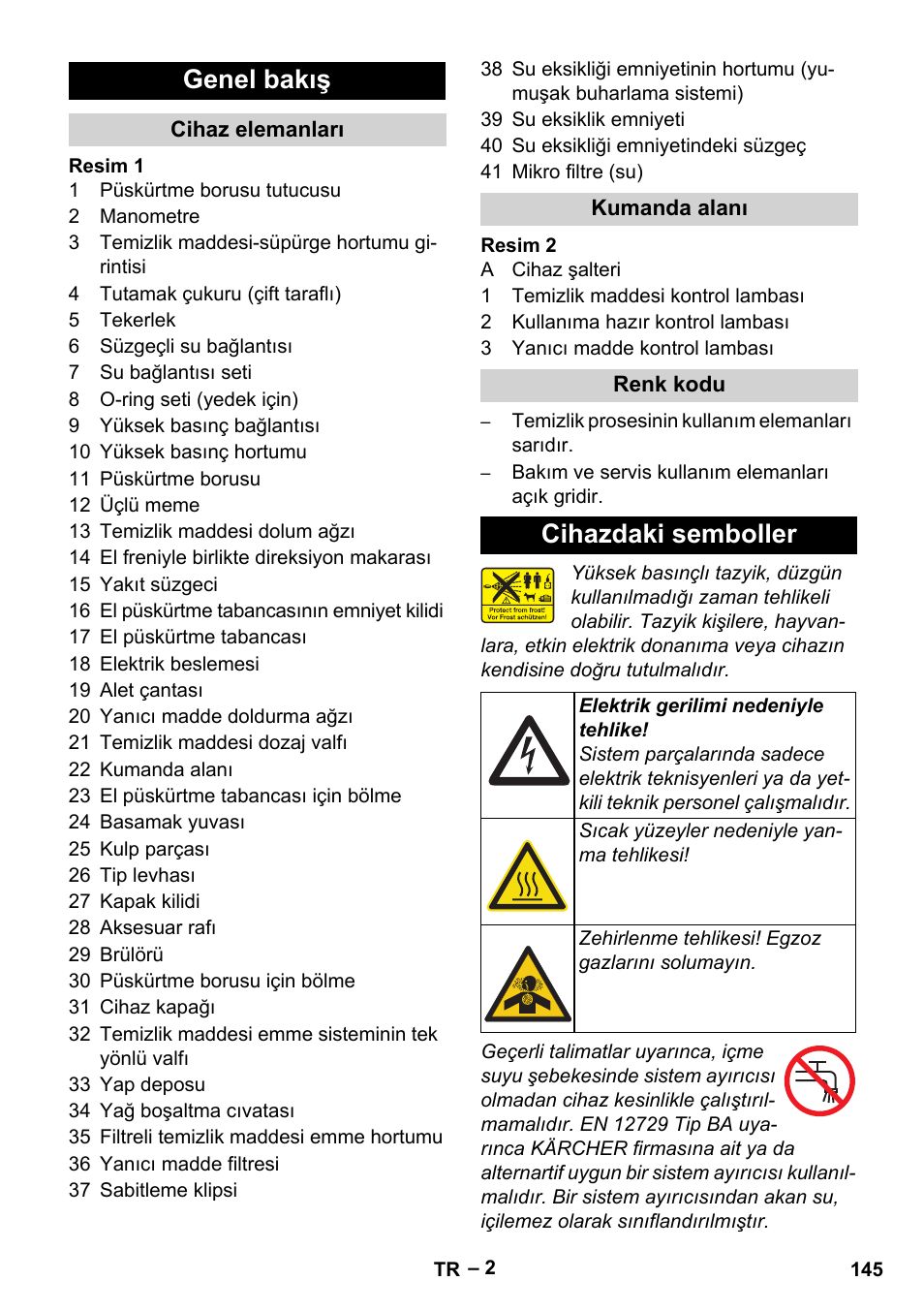 Genel bakış, Cihazdaki semboller | Karcher HDS 5-12 C User Manual | Page 145 / 320