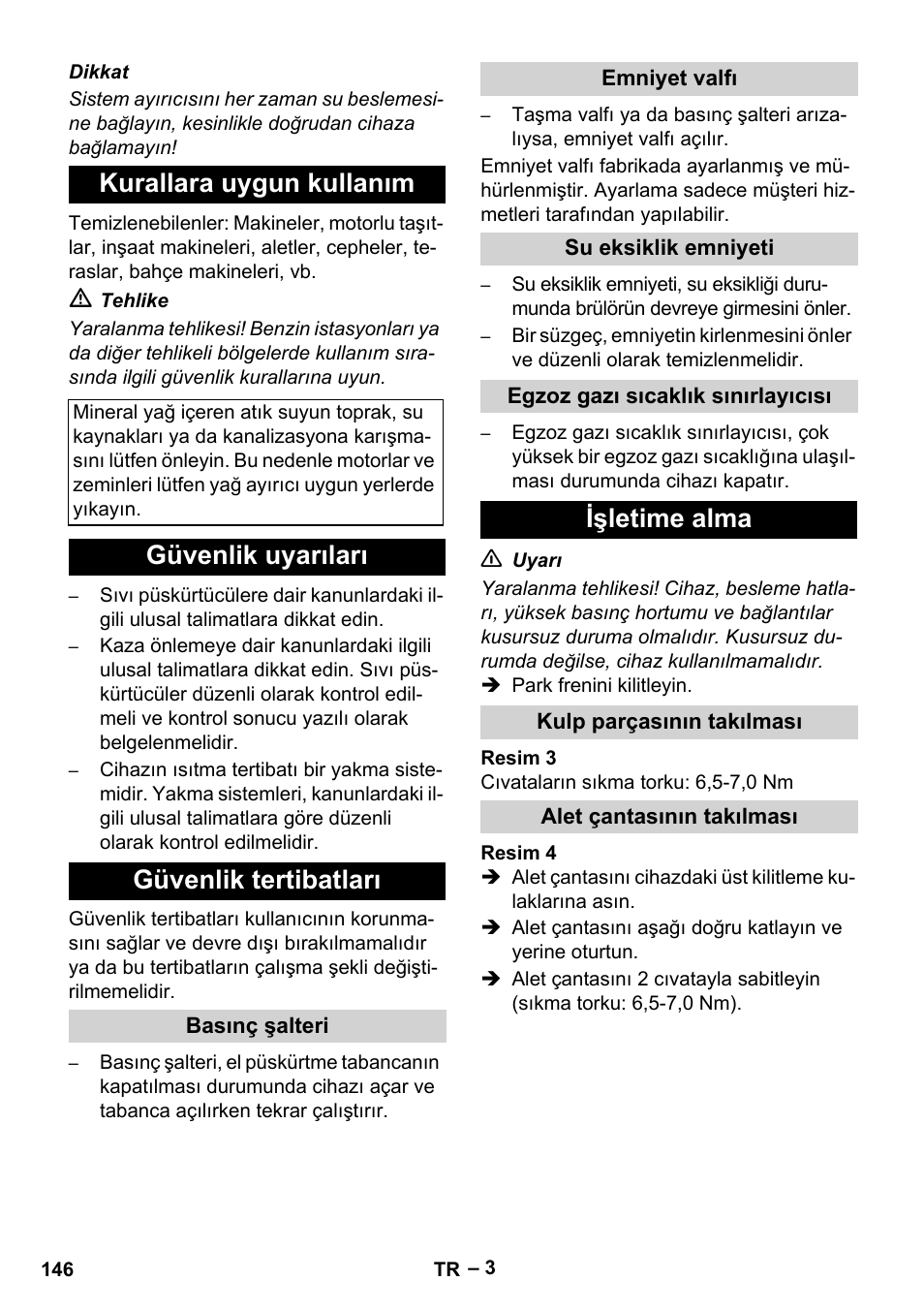 Kurallara uygun kullanım, Güvenlik uyarıları güvenlik tertibatları, Işletime alma | Karcher HDS 5-12 C User Manual | Page 146 / 320