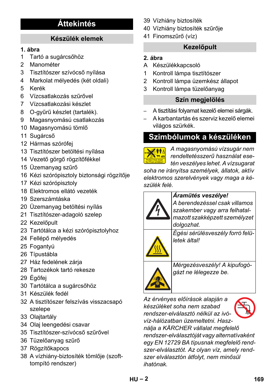 Áttekintés, Szimbólumok a készüléken | Karcher HDS 5-12 C User Manual | Page 169 / 320