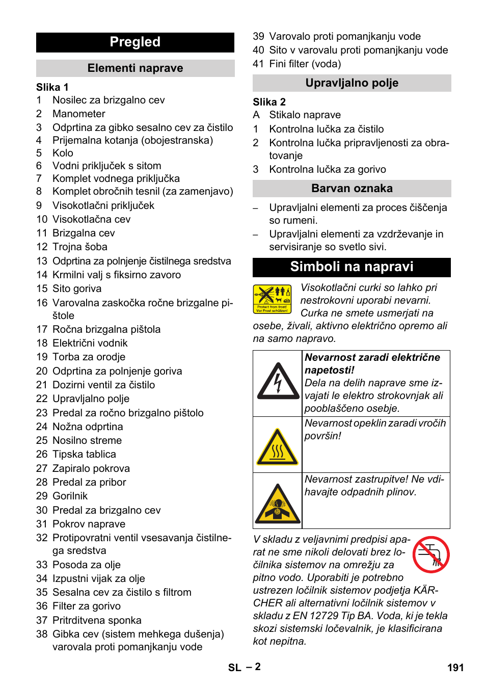 Pregled, Simboli na napravi | Karcher HDS 5-12 C User Manual | Page 191 / 320