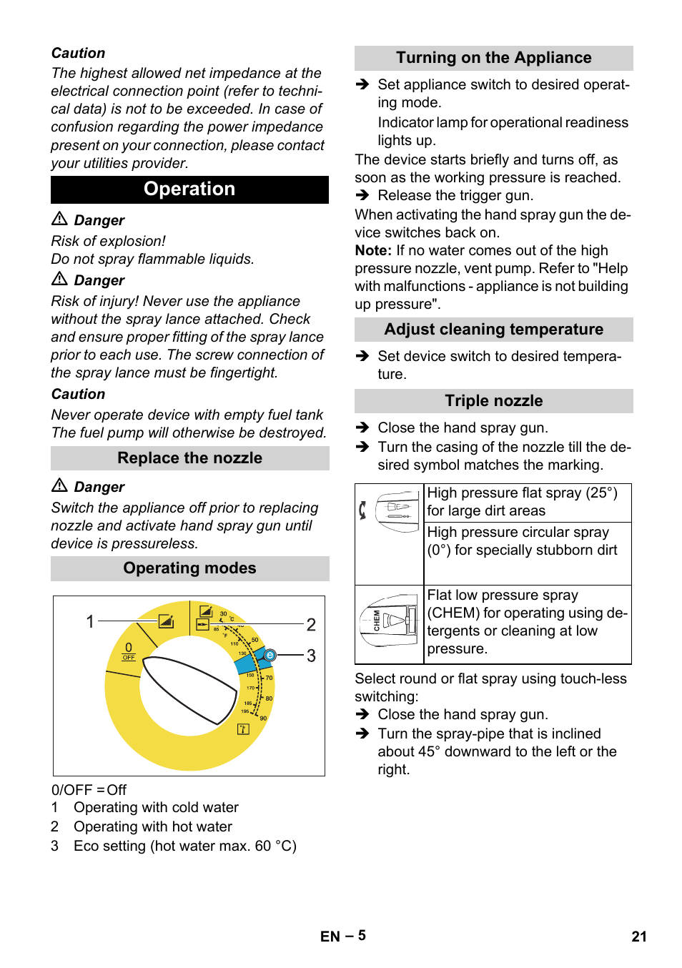 Operation | Karcher HDS 5-12 C User Manual | Page 21 / 320