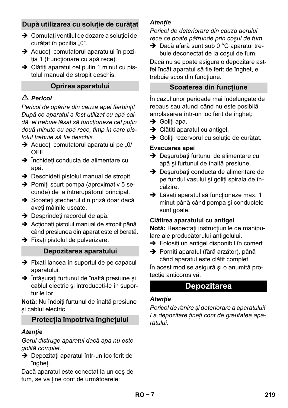 Depozitarea | Karcher HDS 5-12 C User Manual | Page 219 / 320