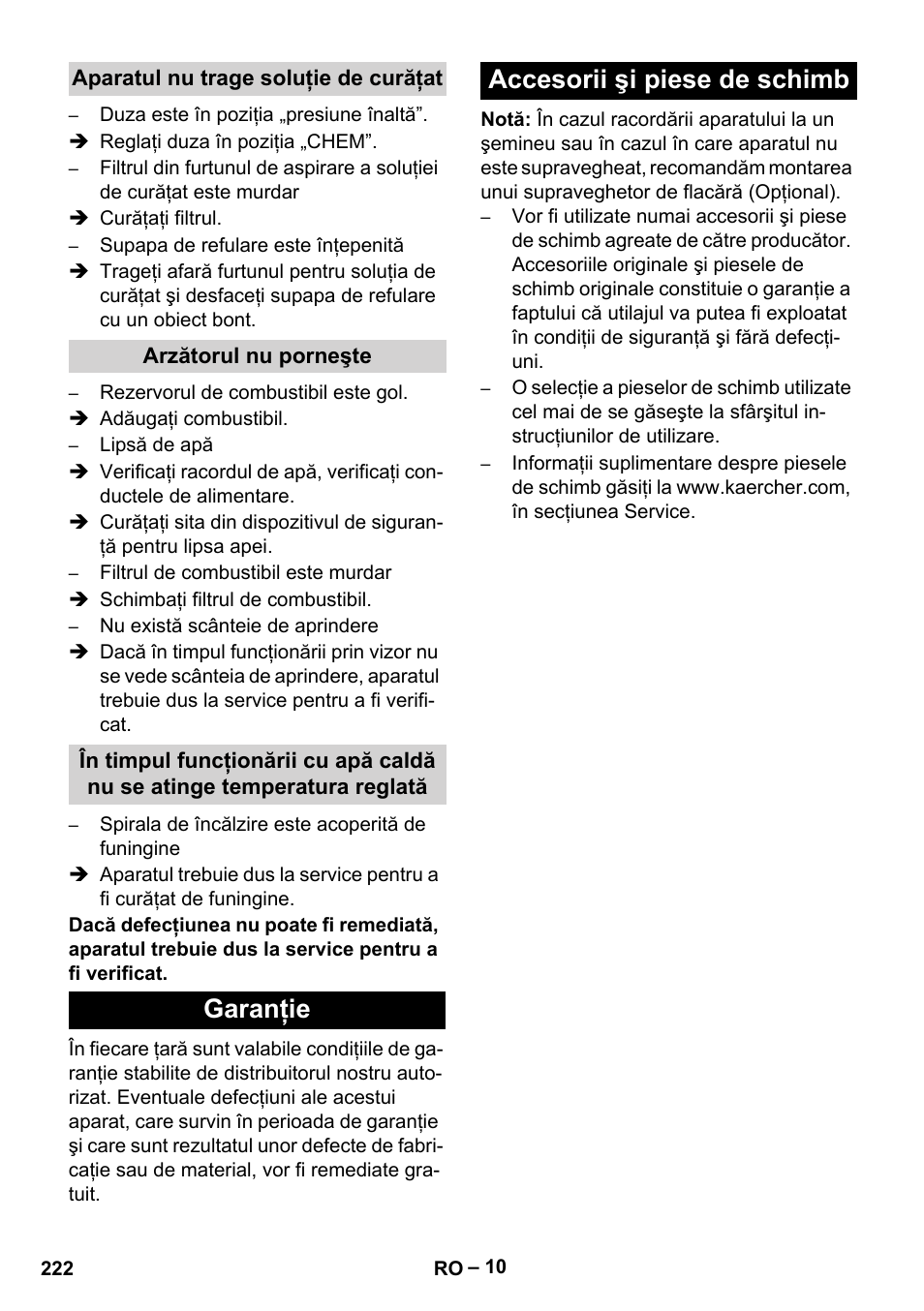 Garanţie accesorii şi piese de schimb | Karcher HDS 5-12 C User Manual | Page 222 / 320