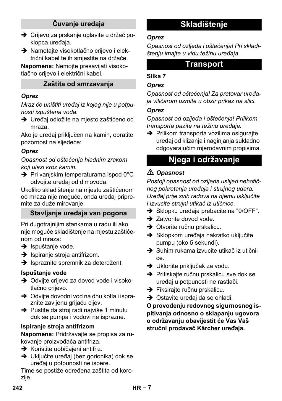 Skladištenje transport njega i održavanje | Karcher HDS 5-12 C User Manual | Page 242 / 320