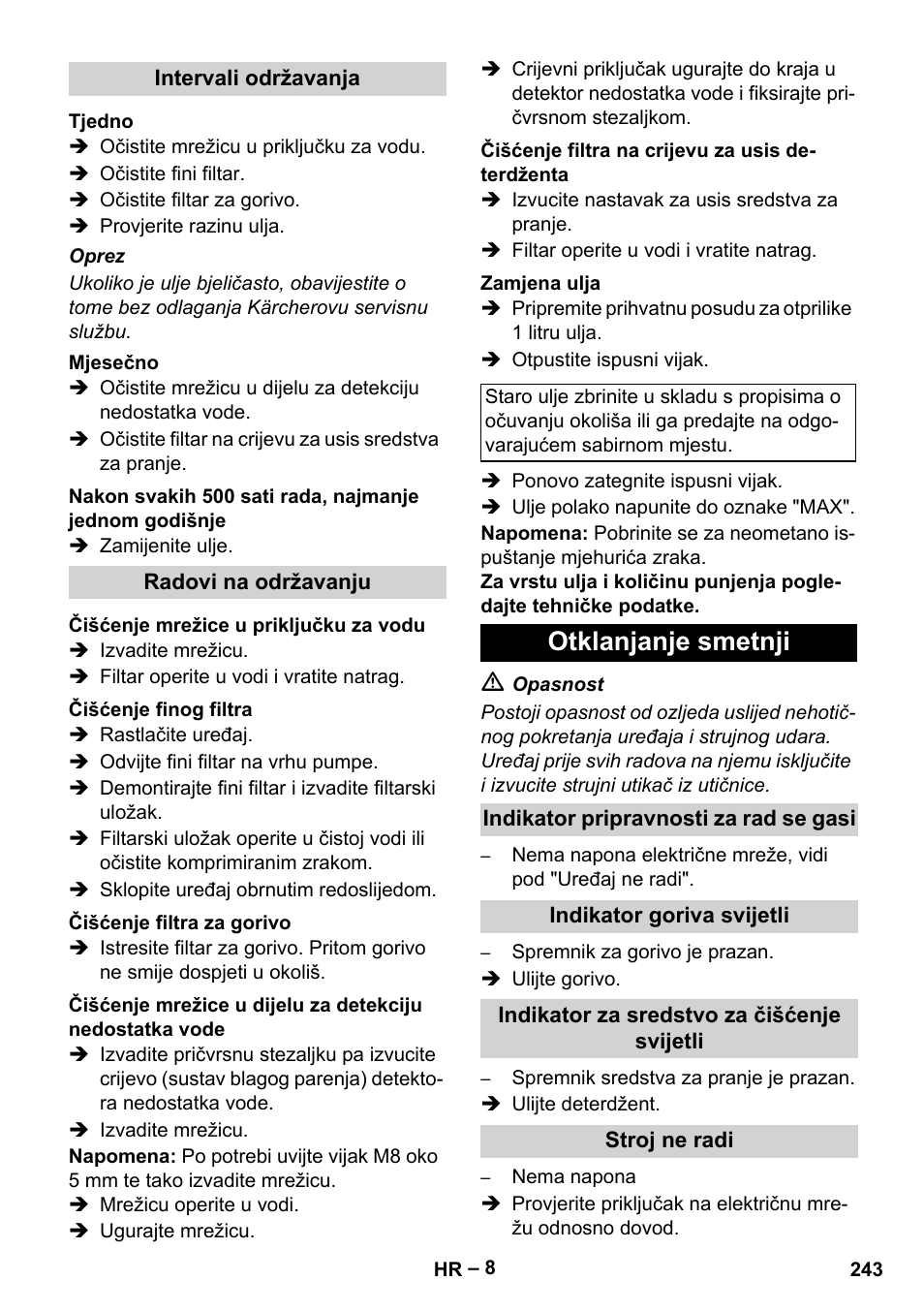 Otklanjanje smetnji | Karcher HDS 5-12 C User Manual | Page 243 / 320