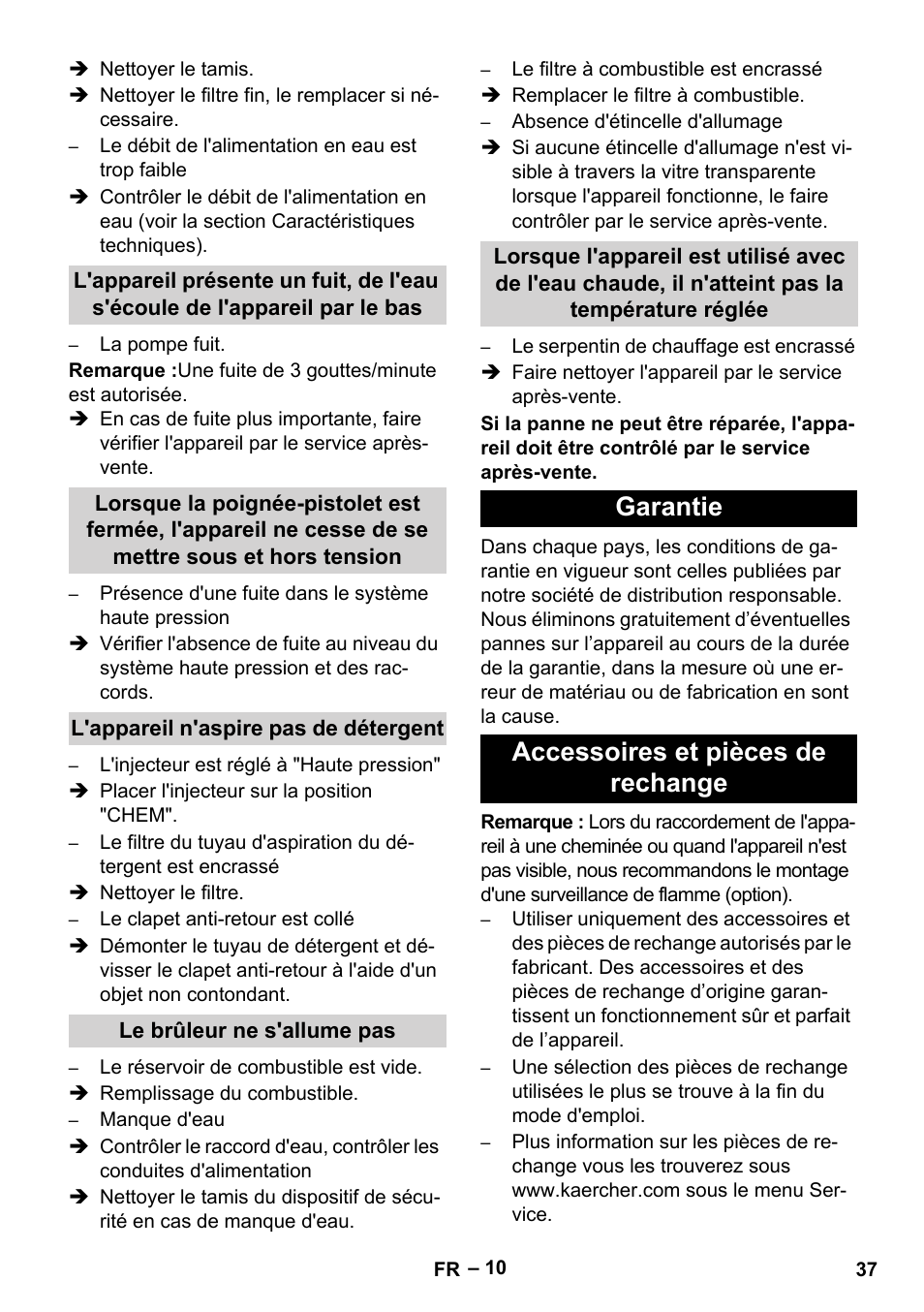 Garantie accessoires et pièces de rechange | Karcher HDS 5-12 C User Manual | Page 37 / 320