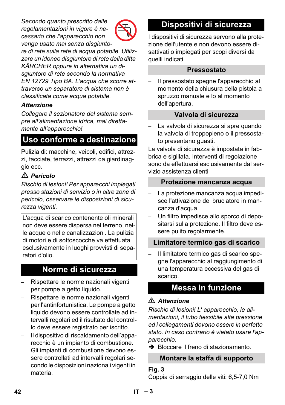 Uso conforme a destinazione, Norme di sicurezza dispositivi di sicurezza, Messa in funzione | Karcher HDS 5-12 C User Manual | Page 42 / 320