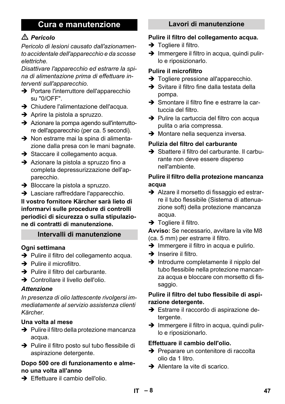 Cura e manutenzione | Karcher HDS 5-12 C User Manual | Page 47 / 320