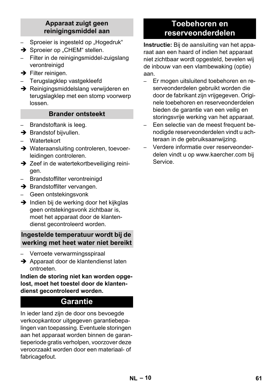 Garantie toebehoren en reserveonderdelen | Karcher HDS 5-12 C User Manual | Page 61 / 320