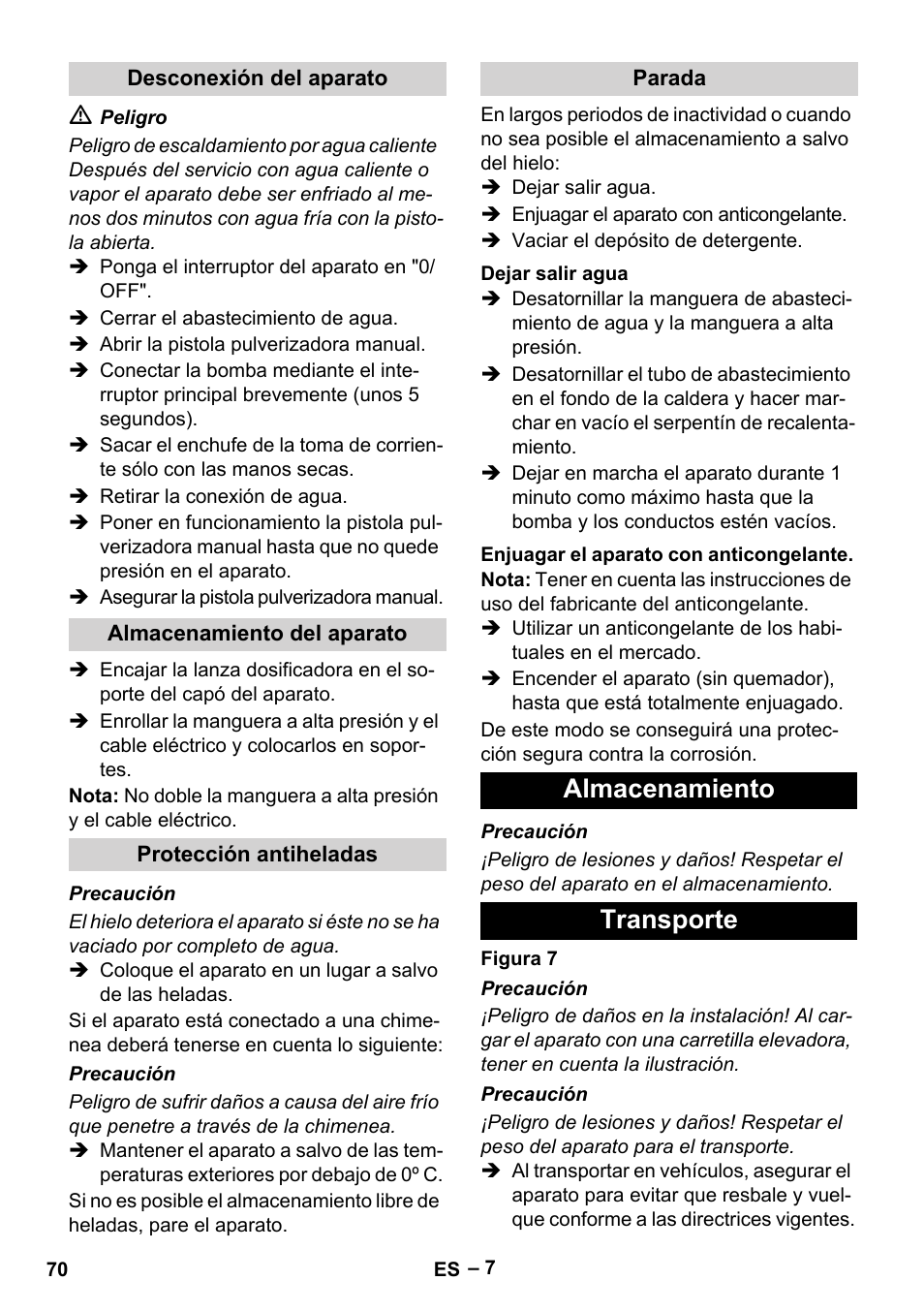 Almacenamiento transporte | Karcher HDS 5-12 C User Manual | Page 70 / 320