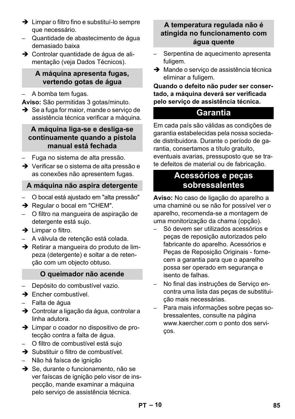 Garantia acessórios e peças sobressalentes | Karcher HDS 5-12 C User Manual | Page 85 / 320