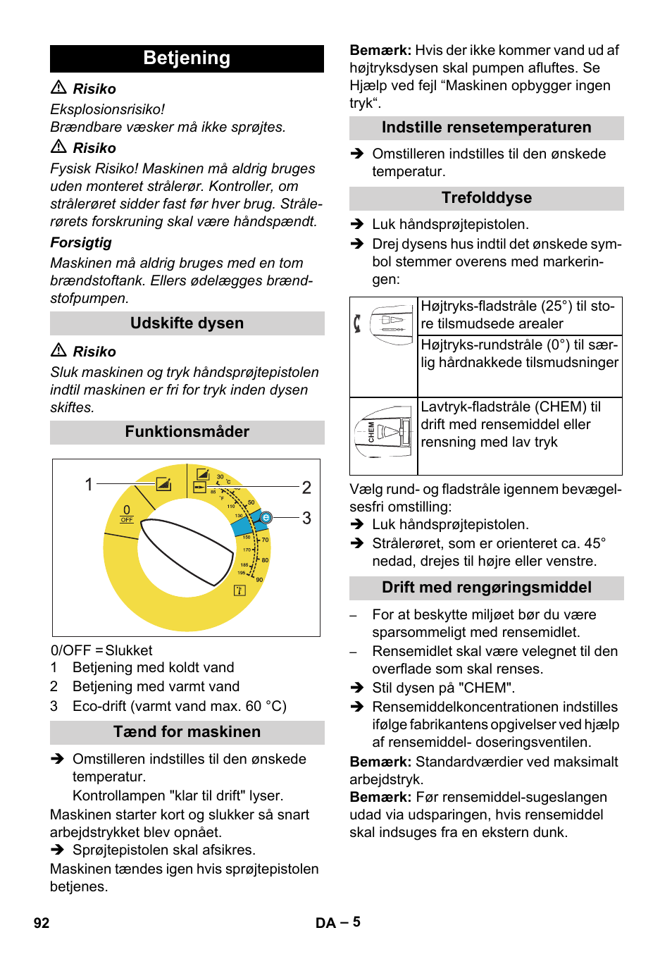 Betjening | Karcher HDS 5-12 C User Manual | Page 92 / 320