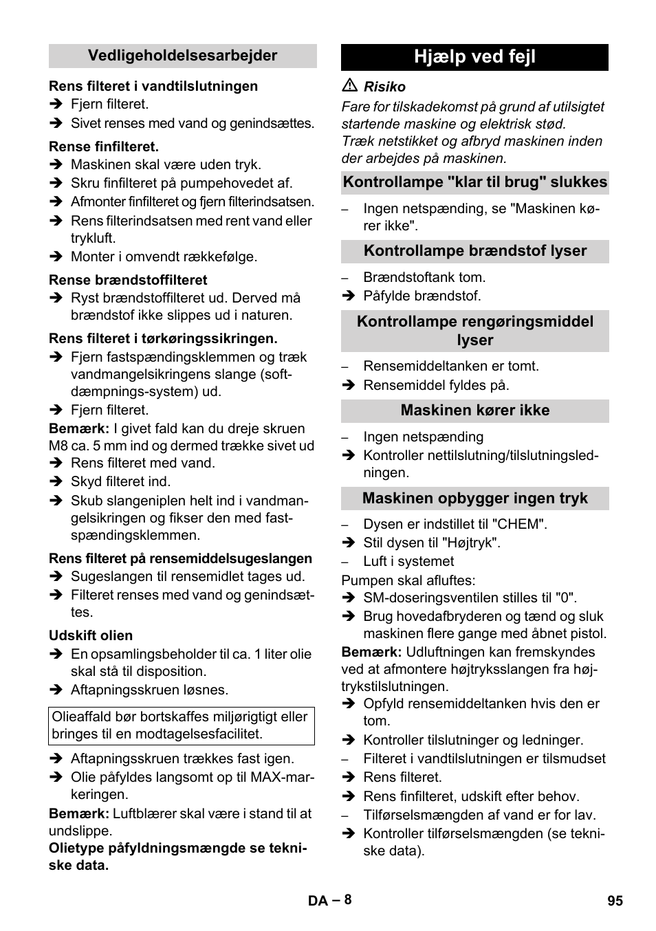 Hjælp ved fejl | Karcher HDS 5-12 C User Manual | Page 95 / 320