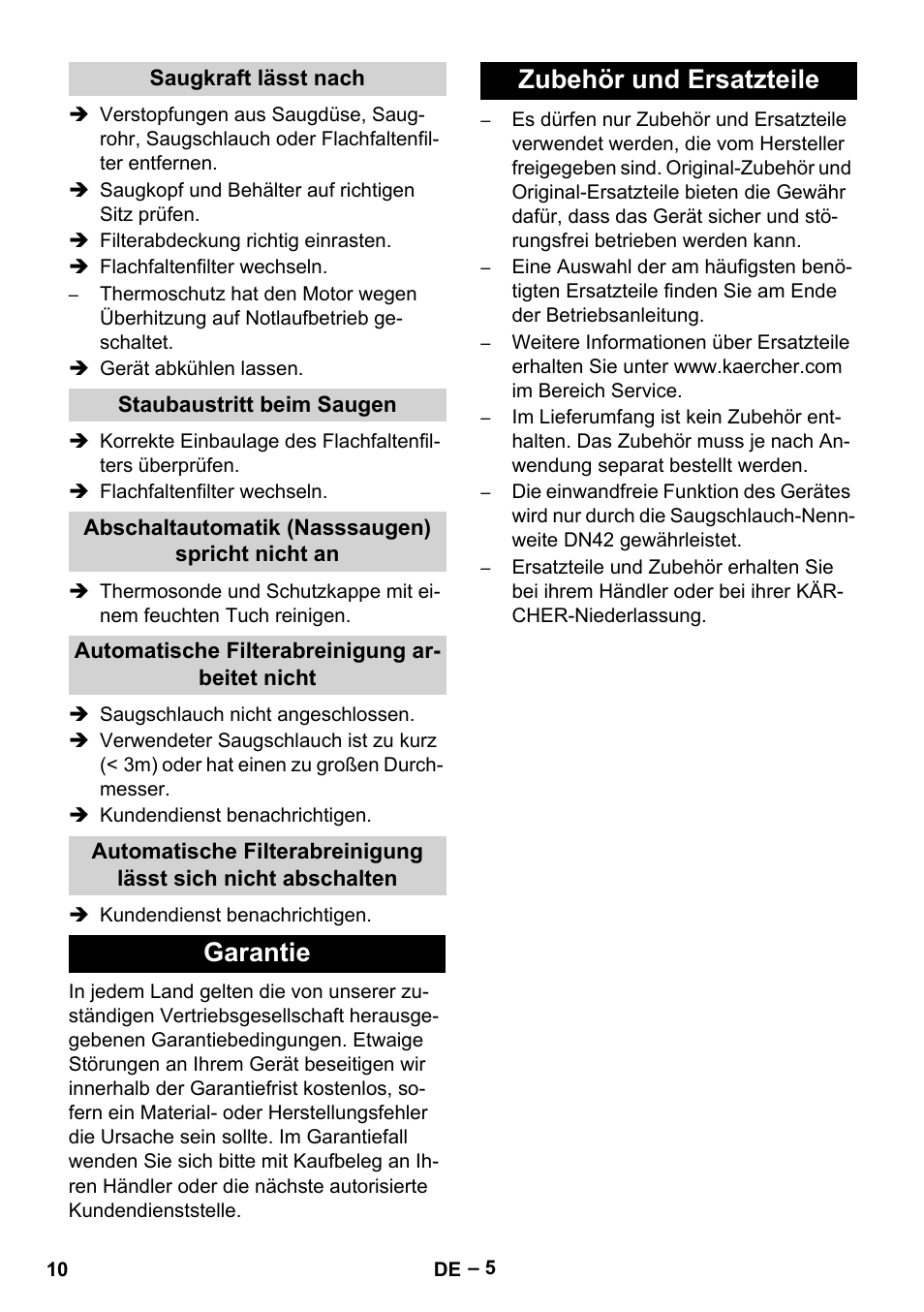 Garantie zubehör und ersatzteile | Karcher IVC 60-12-1 Tact EC User Manual | Page 10 / 188