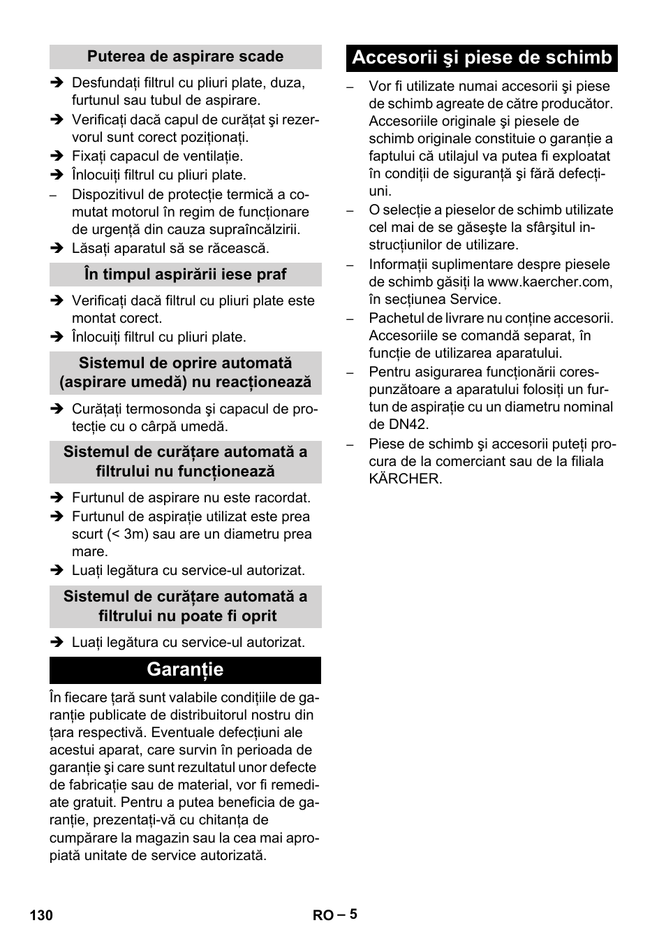 Garanţie accesorii şi piese de schimb | Karcher IVC 60-12-1 Tact EC User Manual | Page 130 / 188