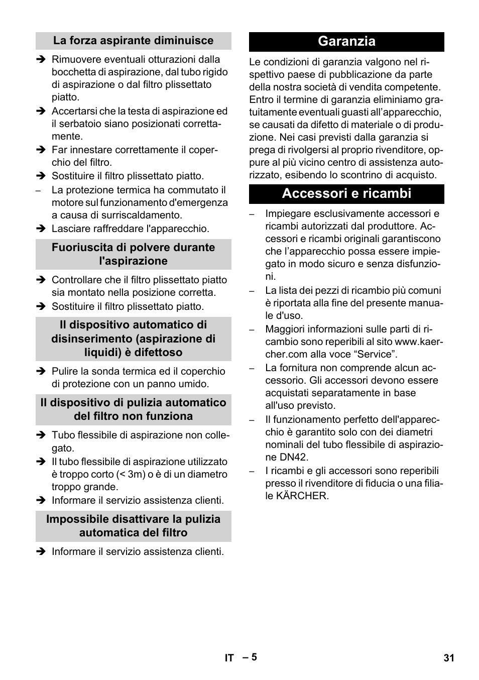 Garanzia accessori e ricambi | Karcher IVC 60-12-1 Tact EC User Manual | Page 31 / 188