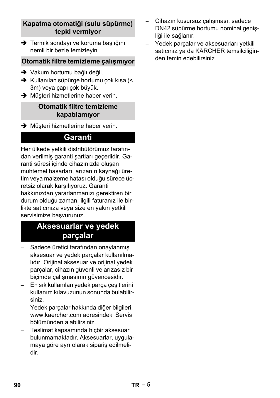 Garanti aksesuarlar ve yedek parçalar | Karcher IVC 60-12-1 Tact EC User Manual | Page 90 / 188