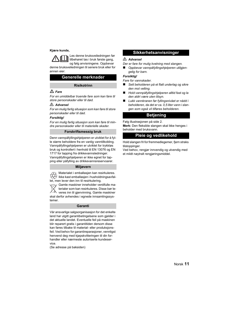 Generelle merknader | Karcher BD 40-25 C Ep EU User Manual | Page 11 / 32