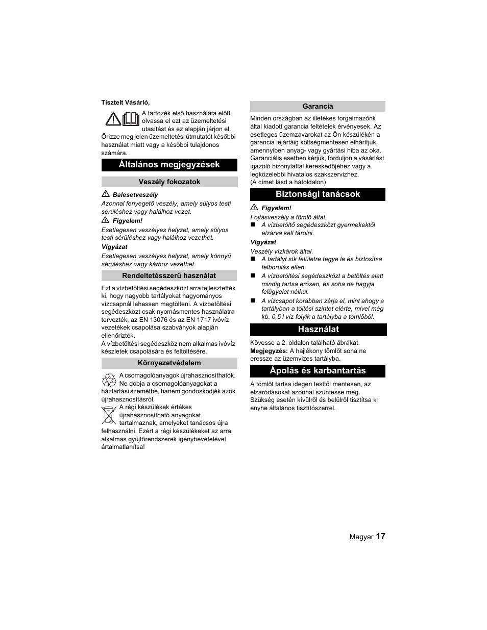 Általános megjegyzések | Karcher BD 40-25 C Ep EU User Manual | Page 17 / 32