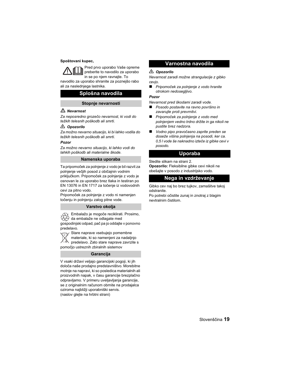Splošna navodila, Varnostna navodila uporaba nega in vzdrževanje | Karcher BD 40-25 C Ep EU User Manual | Page 19 / 32