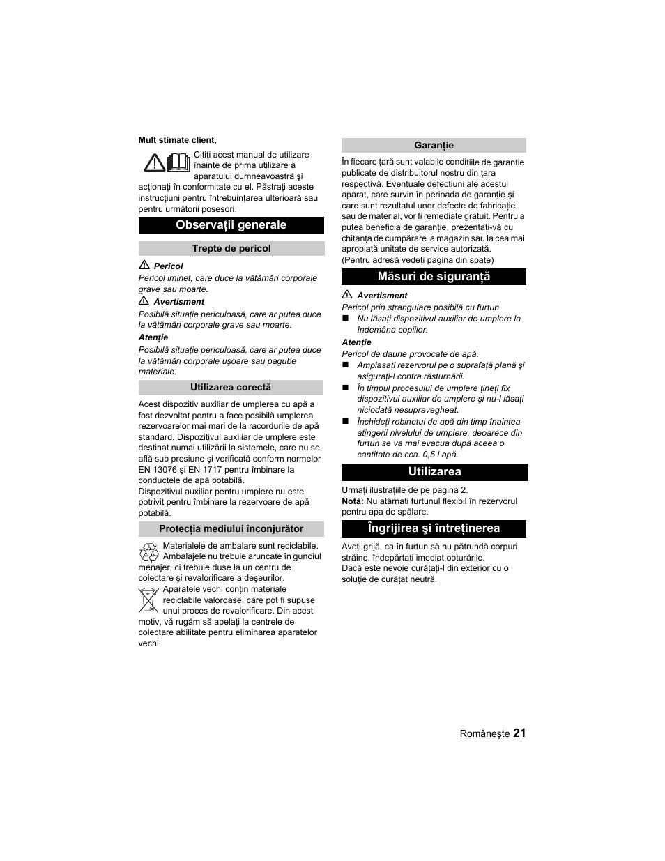 Observaţii generale | Karcher BD 40-25 C Ep EU User Manual | Page 21 / 32