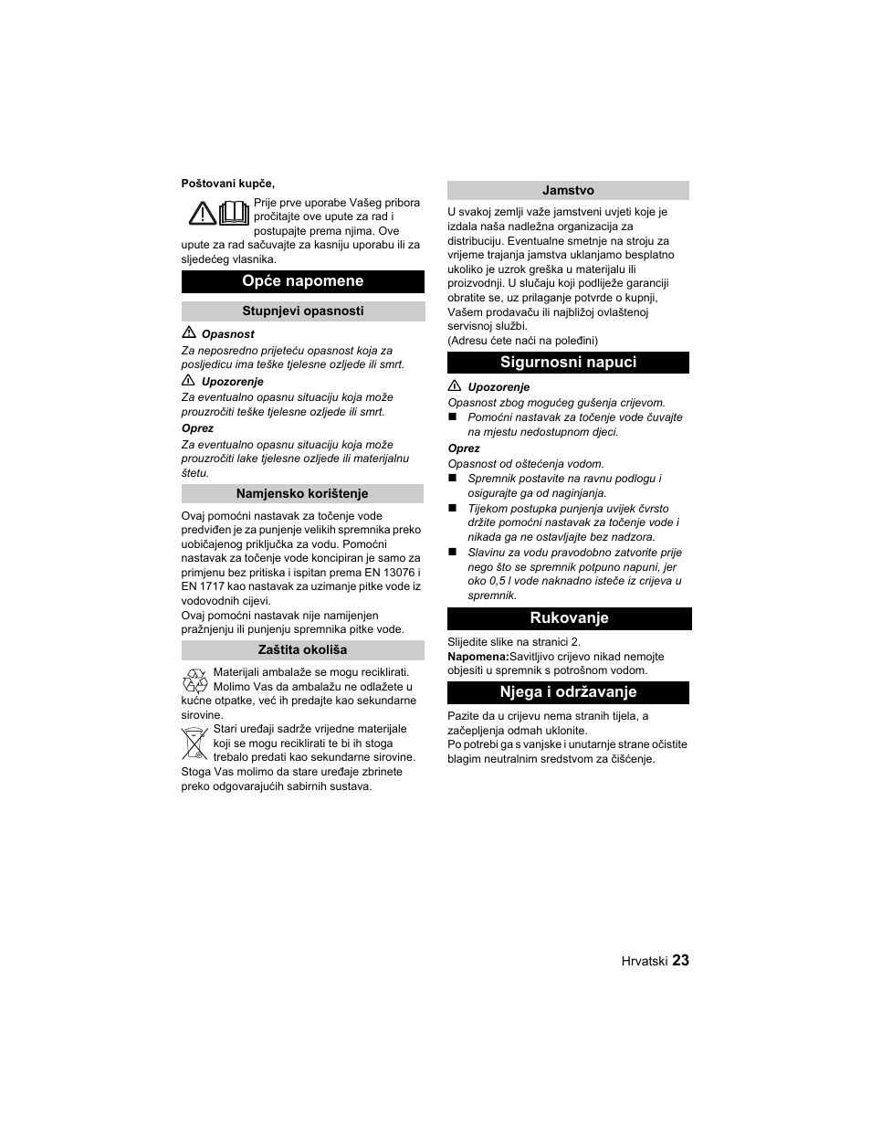 Opće napomene, Sigurnosni napuci rukovanje njega i održavanje | Karcher BD 40-25 C Ep EU User Manual | Page 23 / 32