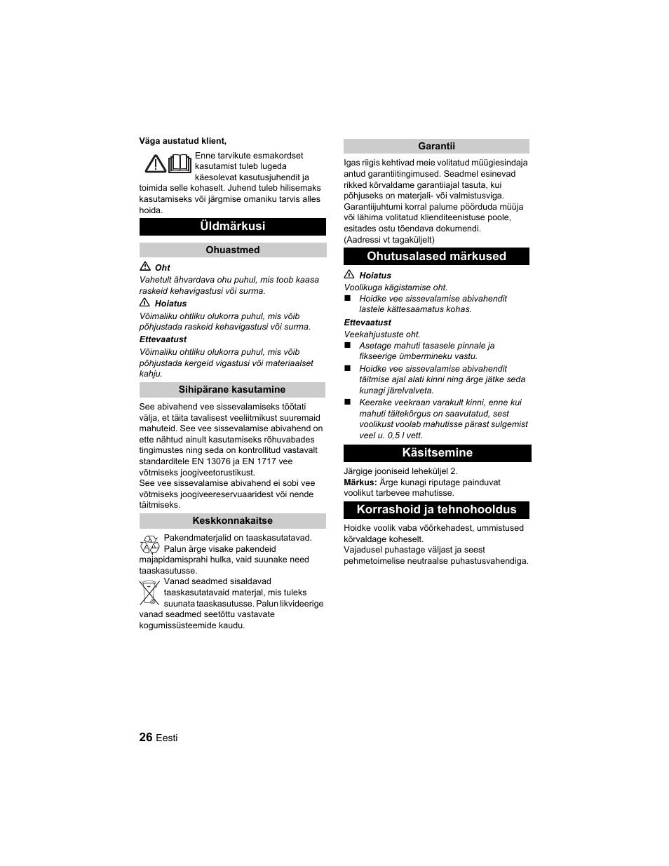 Üldmärkusi | Karcher BD 40-25 C Ep EU User Manual | Page 26 / 32