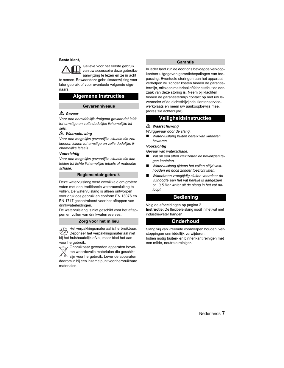 Algemene instructies, Veiligheidsinstructies bediening onderhoud | Karcher BD 40-25 C Ep EU User Manual | Page 7 / 32