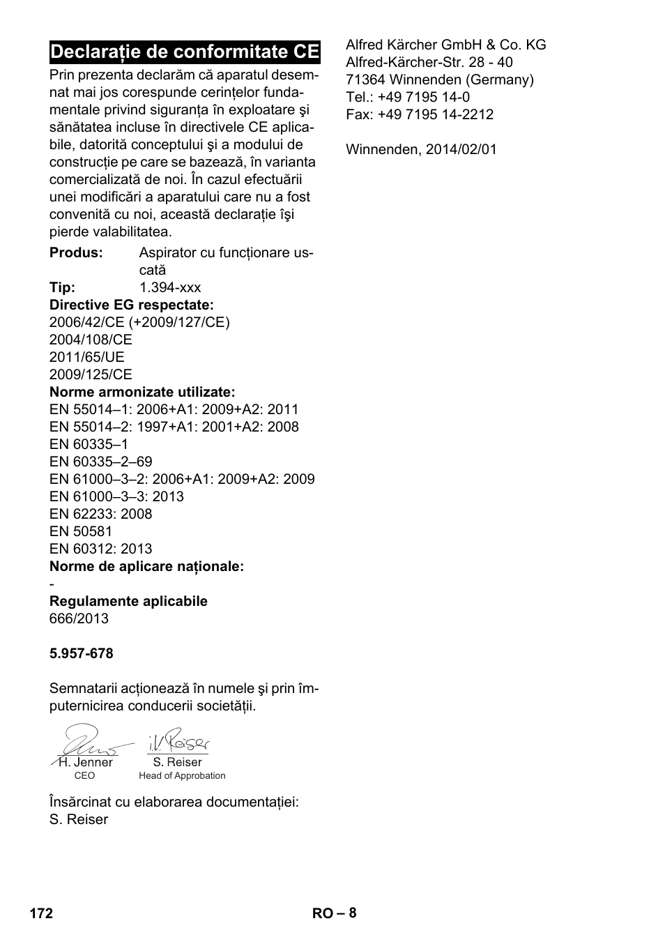 Declaraţie de conformitate ce | Karcher BV 5-1 Bp User Manual | Page 172 / 248